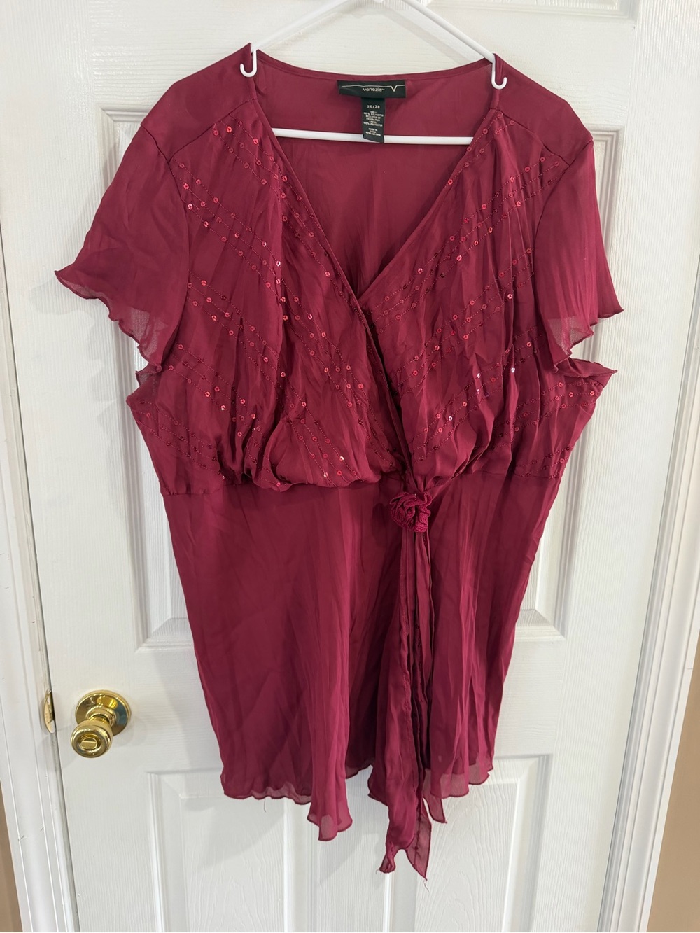 Venezia Wine Red Sequin Tie-Front Tunic